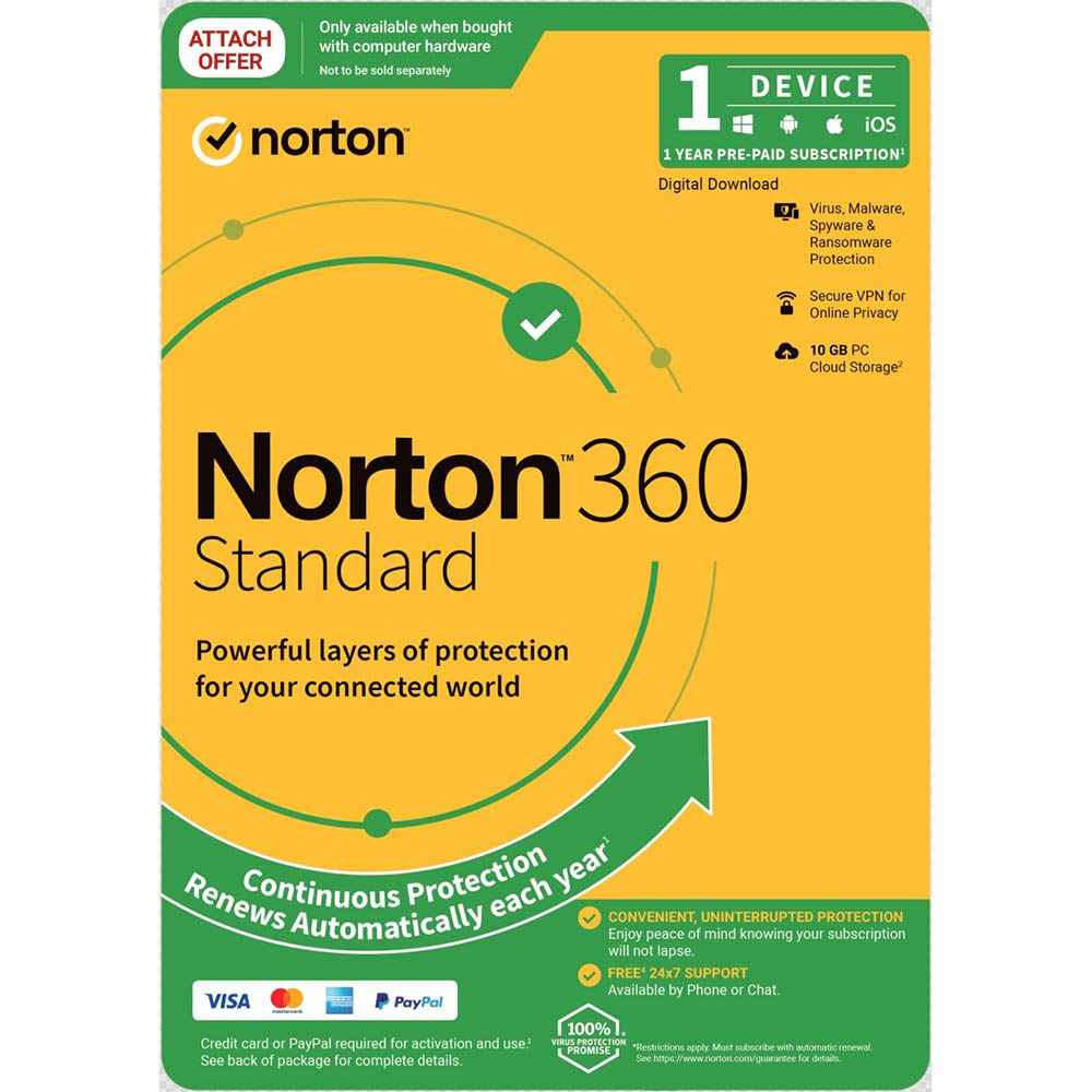 Image for NORTON 360 STANDARD ANTI VIRUS SOFTWARE 1 USER 1 DEVICE 1 YEAR from Ross Office Supplies Office Products Depot