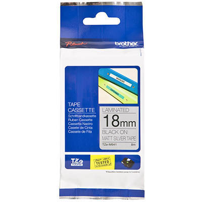 Image for BROTHER TZE-M941 LABELLING TAPE 18MM BLACK ON MATT SILVER from MOE Office Products Depot Mackay & Whitsundays