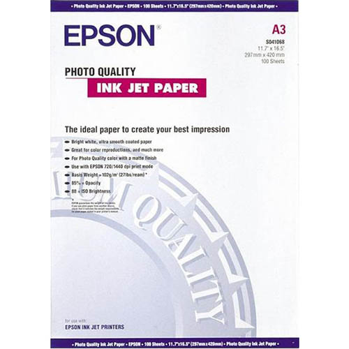Image for EPSON C13S041068 QUALITY PHOTO PAPER 102GSM A3 WHITE PACK 100 from Ross Office Supplies Office Products Depot