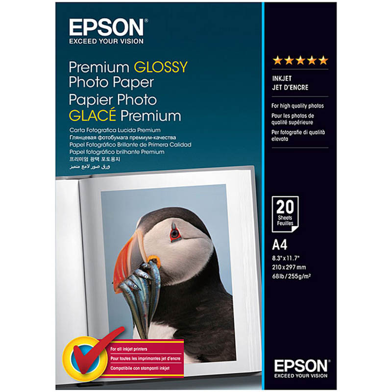 Image for EPSON S041287 PREMIUM GLOSSY PHOTO PAPER A4 WHITE PACK 20 from Albany Office Products Depot