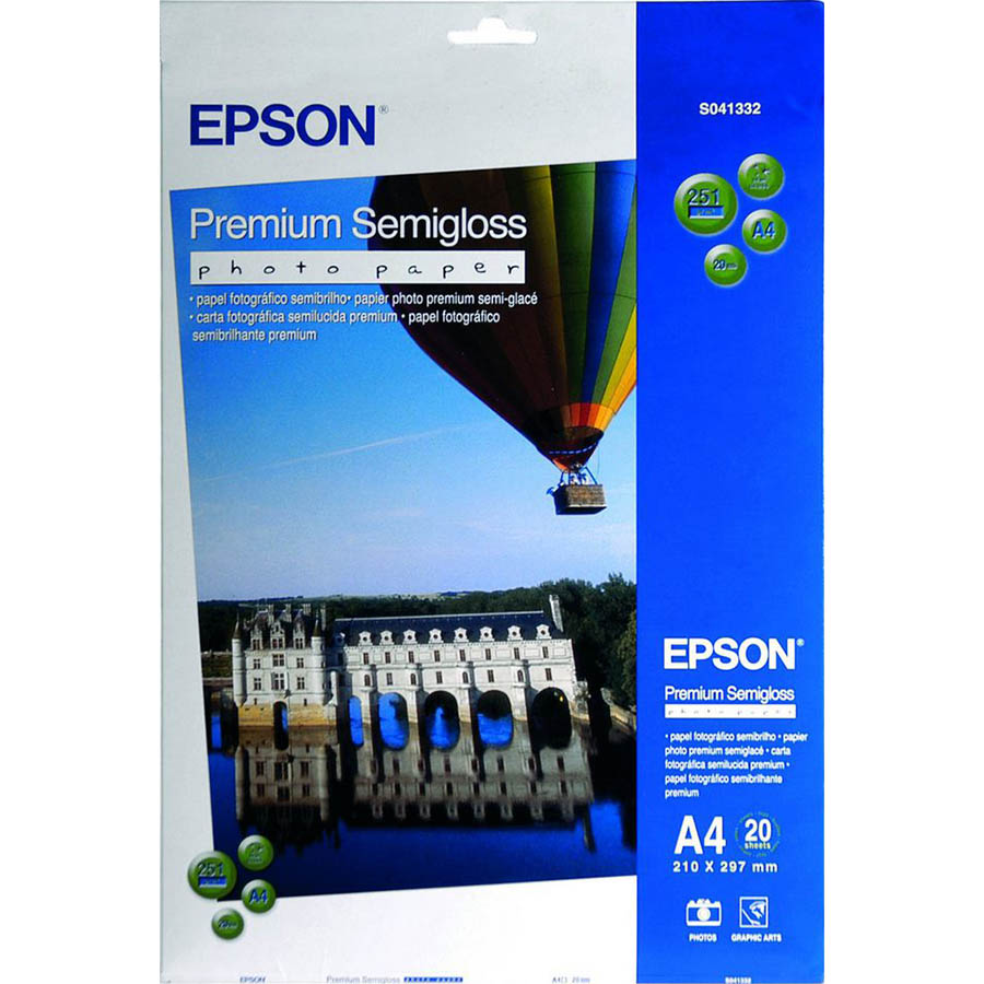 Image for EPSON S041332 PREMIUM SEMIGLOSS PHOTO PAPER 251GSM A4 WHITE PACK 20 from Ross Office Supplies Office Products Depot