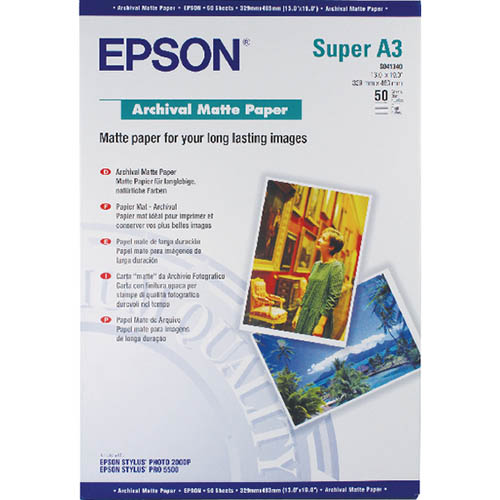 Image for EPSON S041340 ARCHIVAL MATTE PHOTO PAPER 192GSM A3 WHITE PACK 50 from Office Products Depot Gold Coast