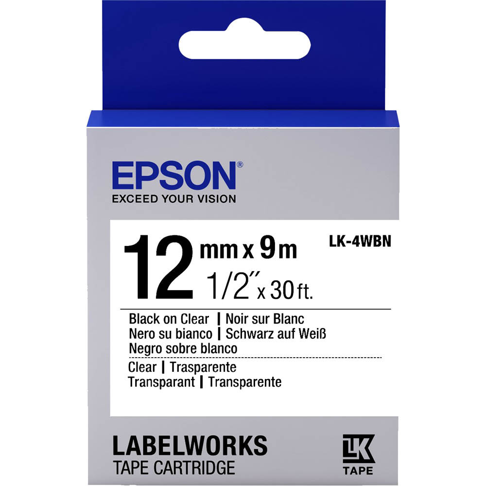 Image for EPSON LABELWORKS LK TAPE 12MM X 9M BLACK ON CLEAR from Office Products Depot Gold Coast