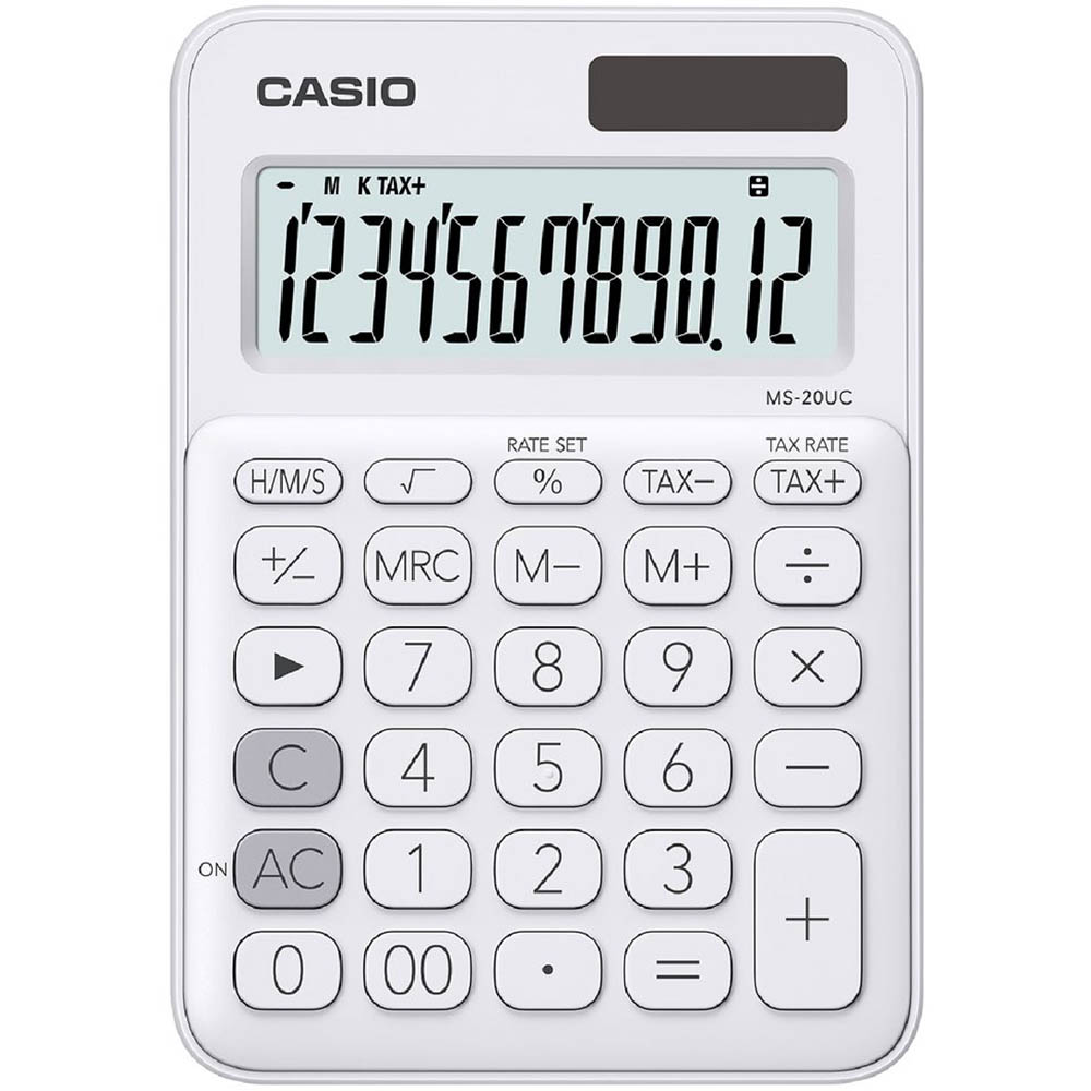 Image for CASIO MS-20UCWE MINI DESKTOP CALCULATOR 12 DIGIT WHITE from Ross Office Supplies Office Products Depot