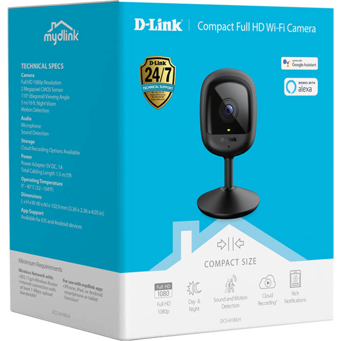 Image for D-LINK DCS-6100LH COMPACT FULL HD WI-FI SURVEILLANCE CAMERA BLACK from Albany Office Products Depot