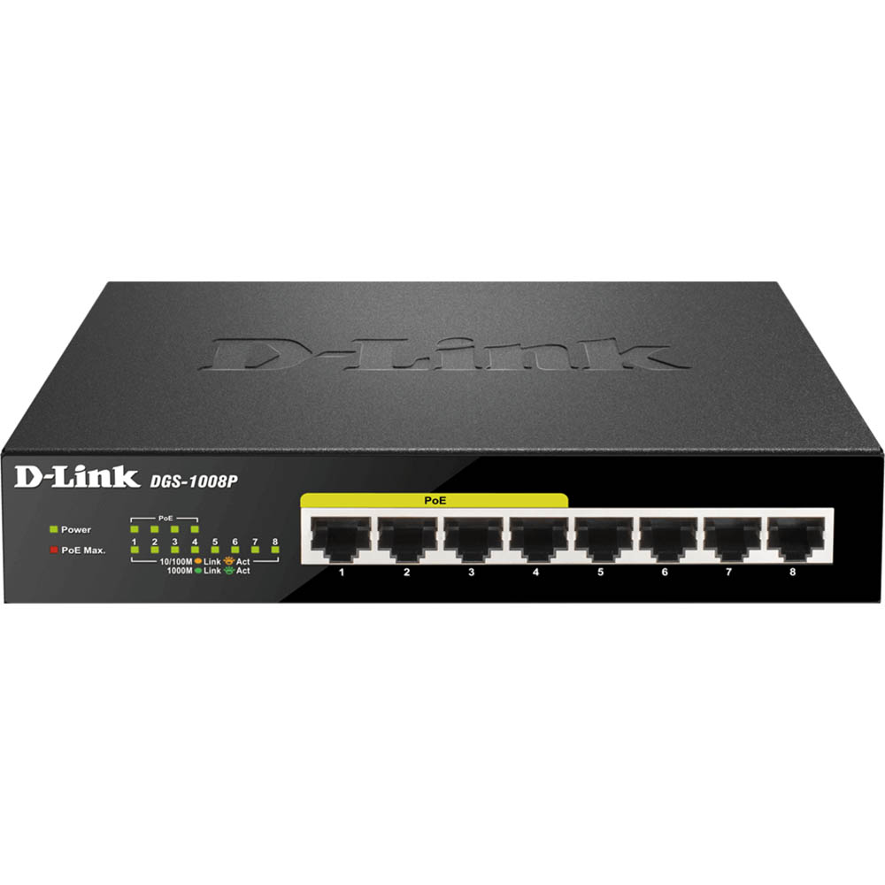Image for D-LINK DGS-1008P DESKTOP SWITCH 8 PORT WITH 4 POE PORT BLACK from Ross Office Supplies Office Products Depot