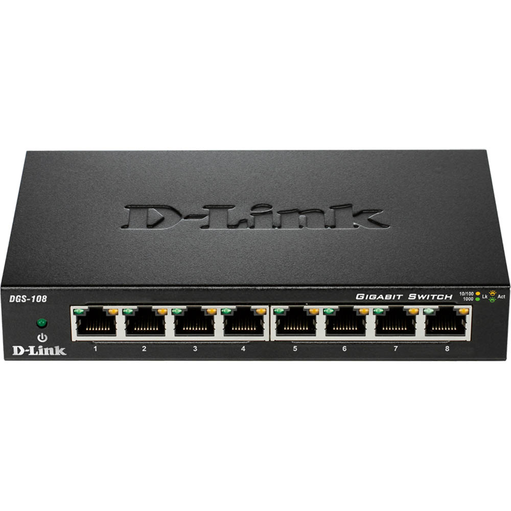 Image for D-LINK DGS-108 DESKTOP SWITCH 8 PORT GIGABIT UNMANAGED BLACK from Ross Office Supplies Office Products Depot