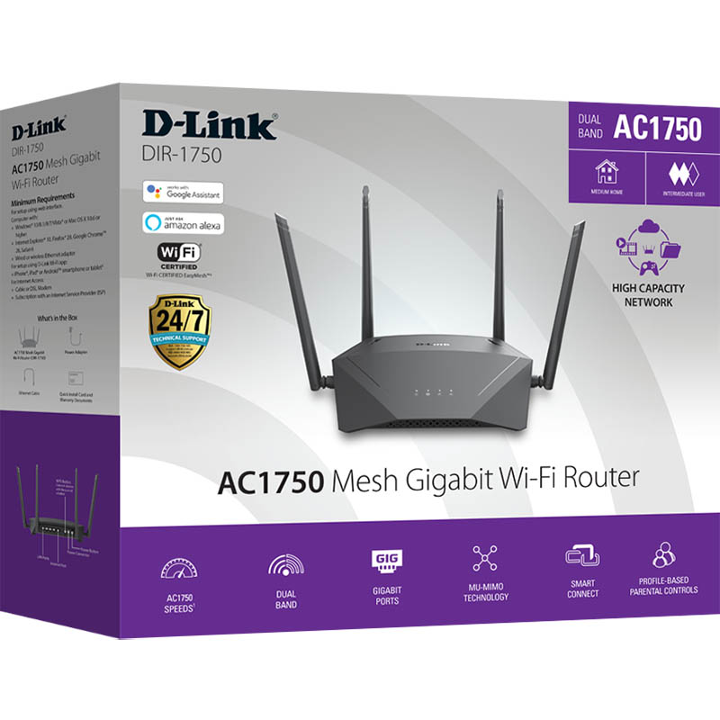 Image for D-LINK DIR-1750 AC1750 MESH GIGABIT WI-FI ROUTER BLACK from Ross Office Supplies Office Products Depot