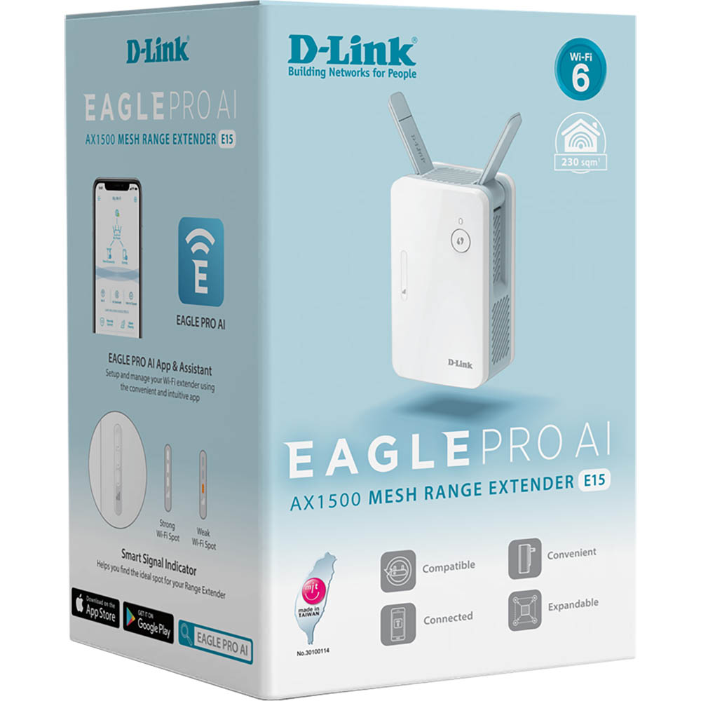 Image for D-LINK E15 EAGLE PRO AI AX1500 MESH WI-FI RANGE EXTENDER from Total Supplies Pty Ltd