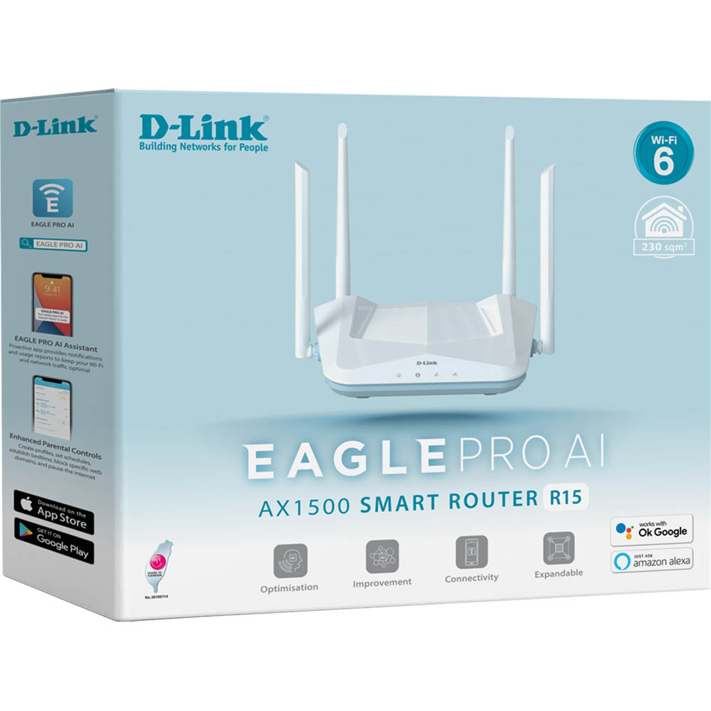 Image for D-LINK R15 EAGLE PRO AI AX1500 SMART ROUTER from Office Products Depot
