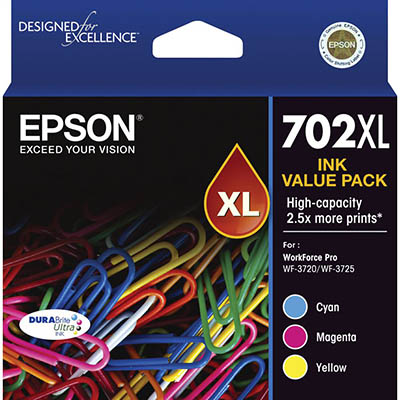 Image for EPSON 702XL INK CARTRIDGE HIGH YIELD CYAN/MAGENTA/YELLOW from MOE Office Products Depot Mackay & Whitsundays
