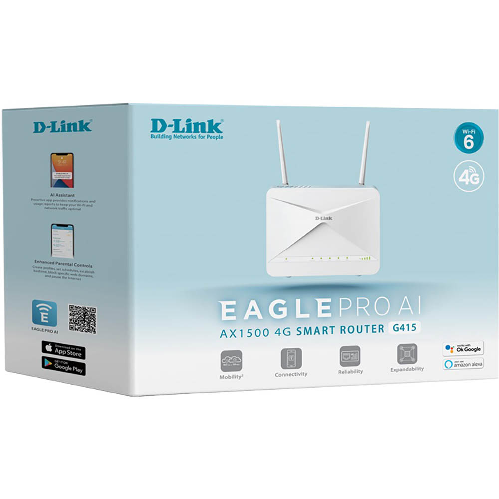 Image for D-LINK G415 AX1500 EAGLE PRO AI 4G SMART ROUTER WHITE from Ross Office Supplies Office Products Depot