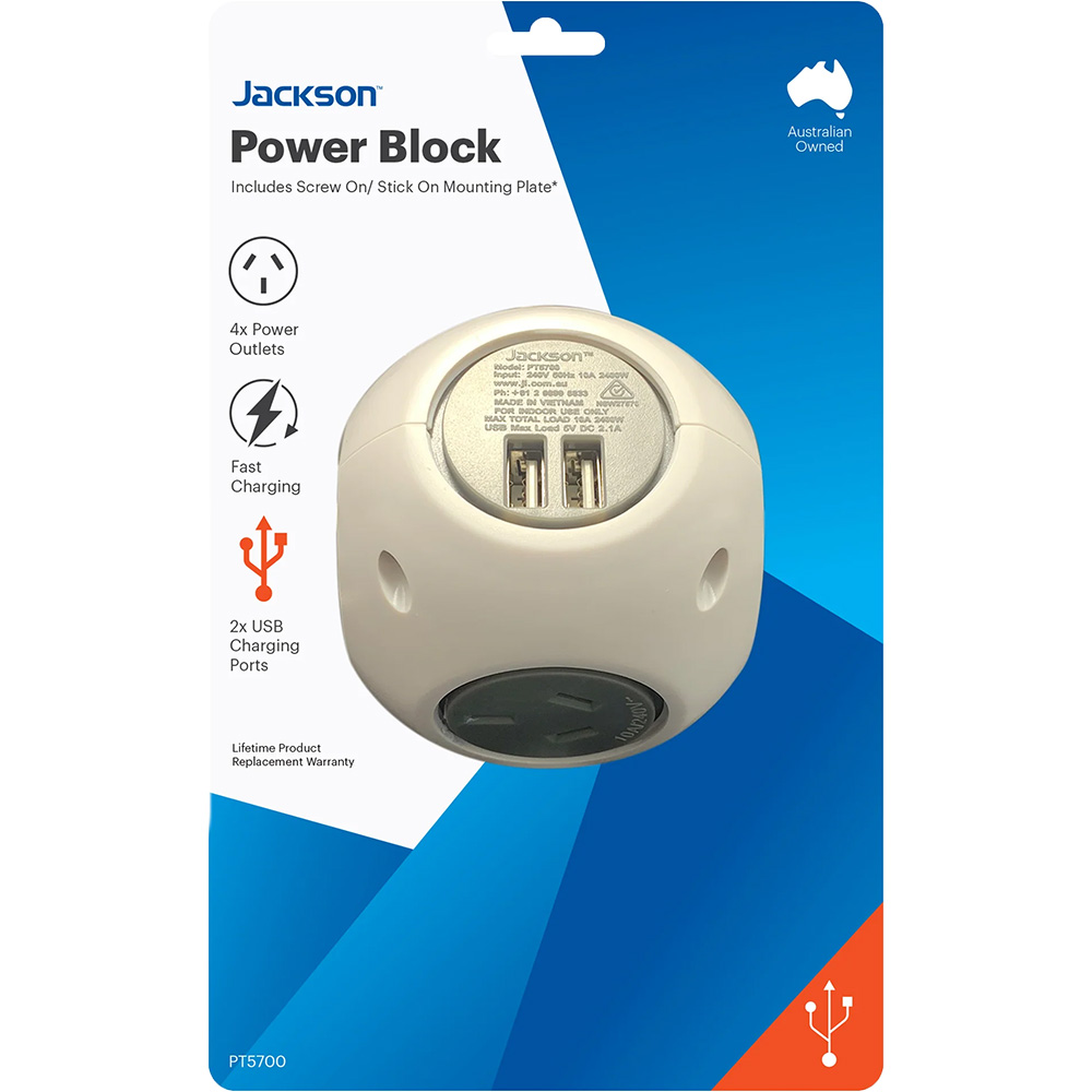 Image for JACKSON POWER BLOCK 4 OUTLET WITH USB OUTLETS from Office Products Depot