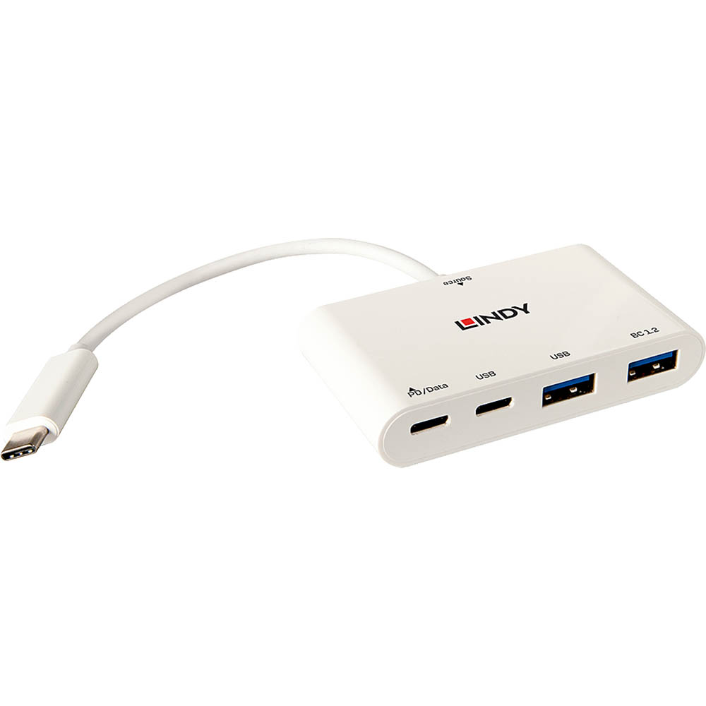 Image for LINDY 43093 4-PORT HUB USB-C TO USB-A POWER DELIVERY WHITE from Margaret River Office Products Depot