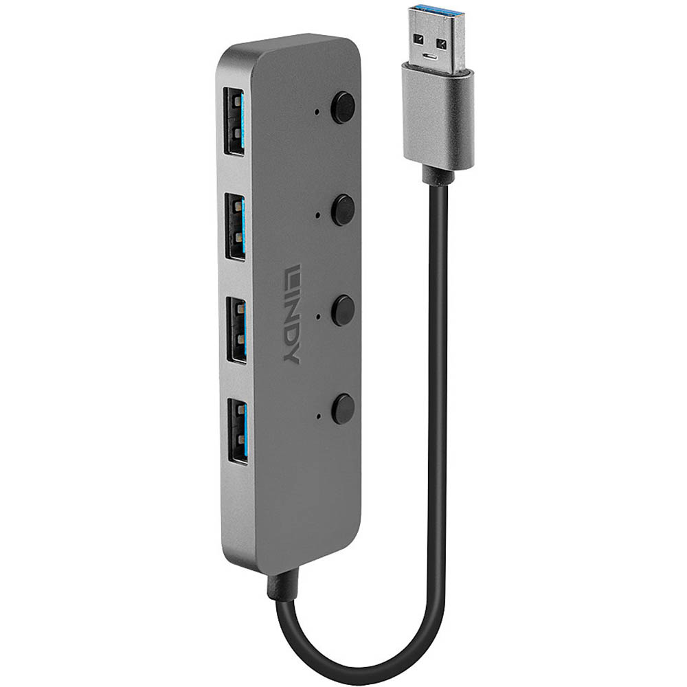 Image for LINDY 43309 4-PORT HUB USB_A 3.0 WITH ON/OFF SWITCHES 310MM GREY from Margaret River Office Products Depot