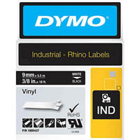 dymo 1805437 rhino industrial tape vinyl 9mm white on black