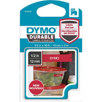 dymo 1978366 d1 durable label cassette tape 12mm x 3m white on red