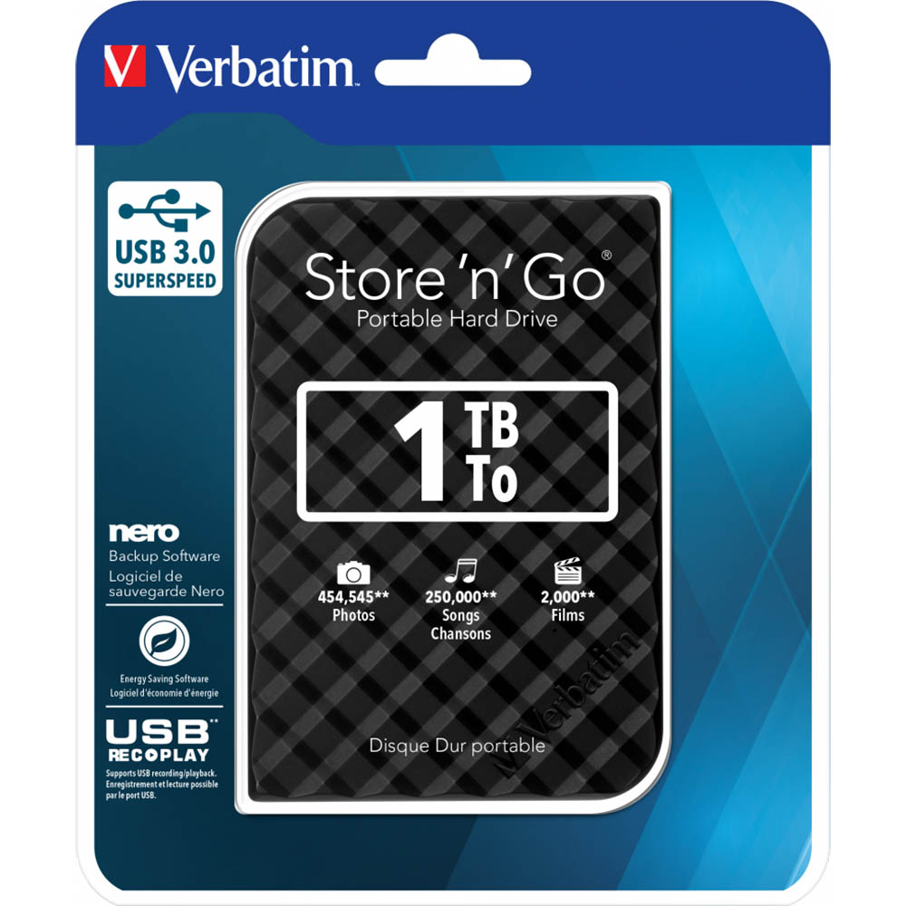 Image for VERBATIM STORE-N-GO PORTABLE HARD DRIVE USB 3.0 1TB BLACK from Office Products Depot