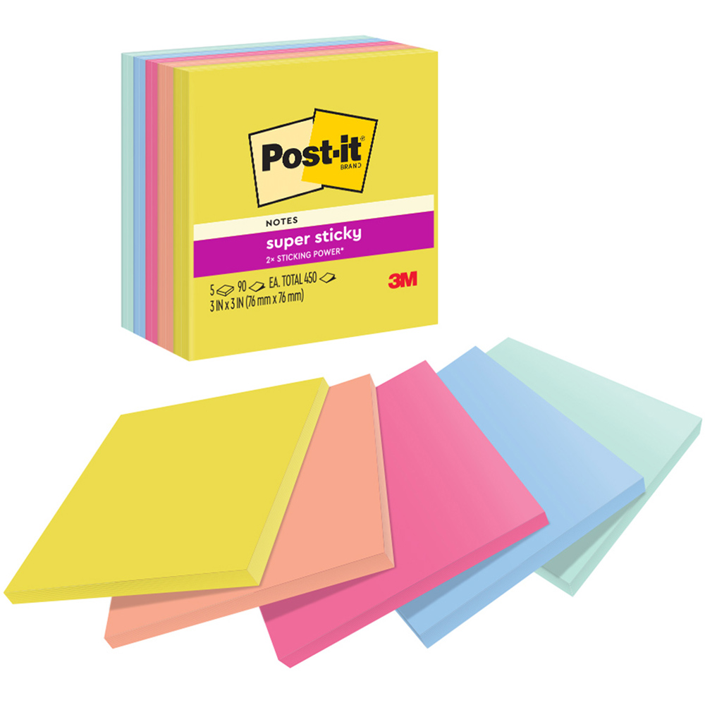 Image for POST-IT 654-5SSJOY SUPER STICKY NOTES 76 X 76MM SUMMER JOY PACK 5 from Total Supplies Pty Ltd