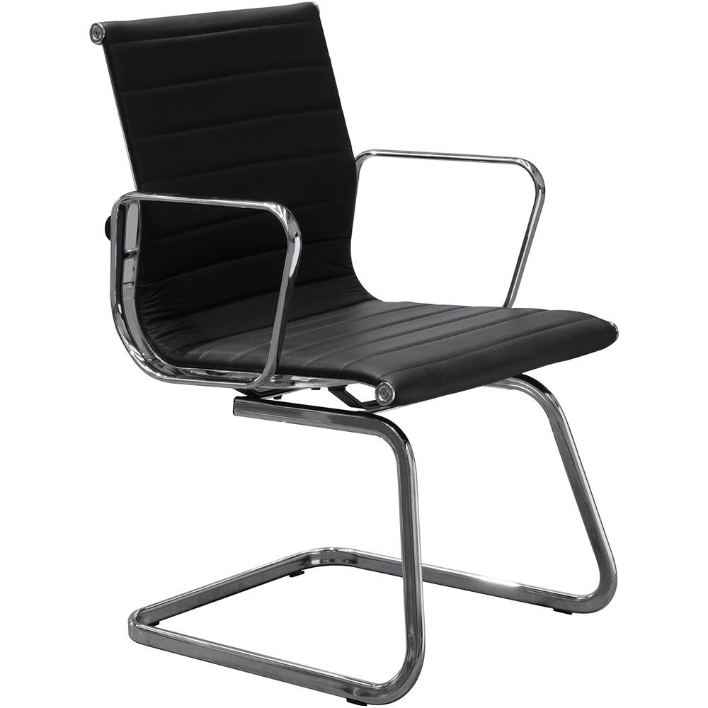 Image for AERO VISITOR CHAIR CANTILEVER BASE MEDIUM BACK ARMS LEATHER BLACK from MOE Office Products Depot Mackay & Whitsundays