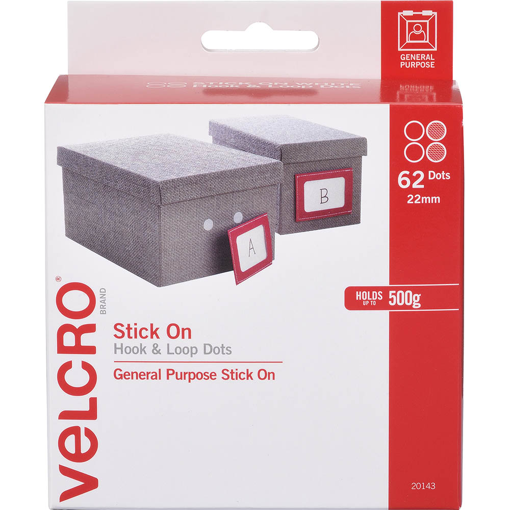 Image for VELCRO BRAND® STICK-ON HOOK AND LOOP DOTS 22MM WHITE PACK 62 from Barkers Rubber Stamps & Office Products Depot