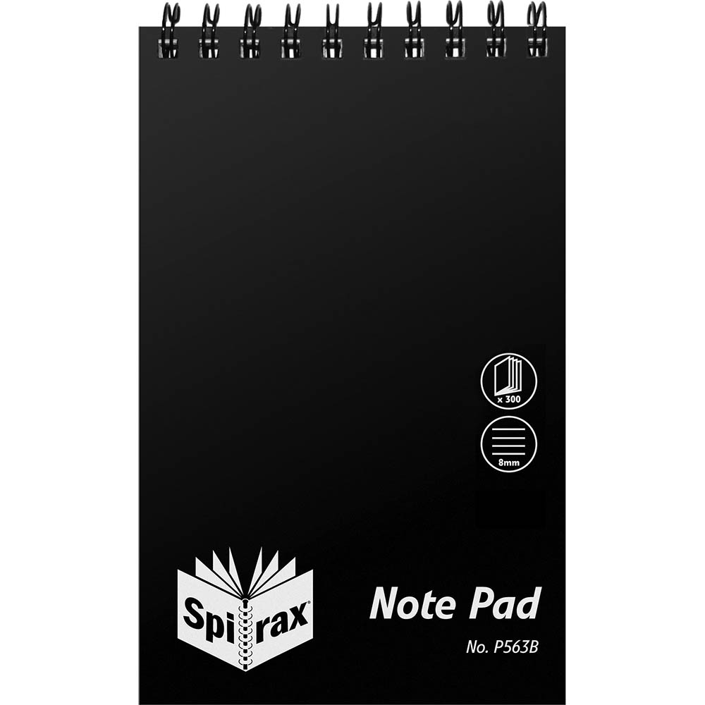 Image for SPIRAX P563B REPORTERS NOTEBOOK 8MM RULED TOP OPEN 200 X 127MM 300 PAGE BLACK from Total Supplies Pty Ltd