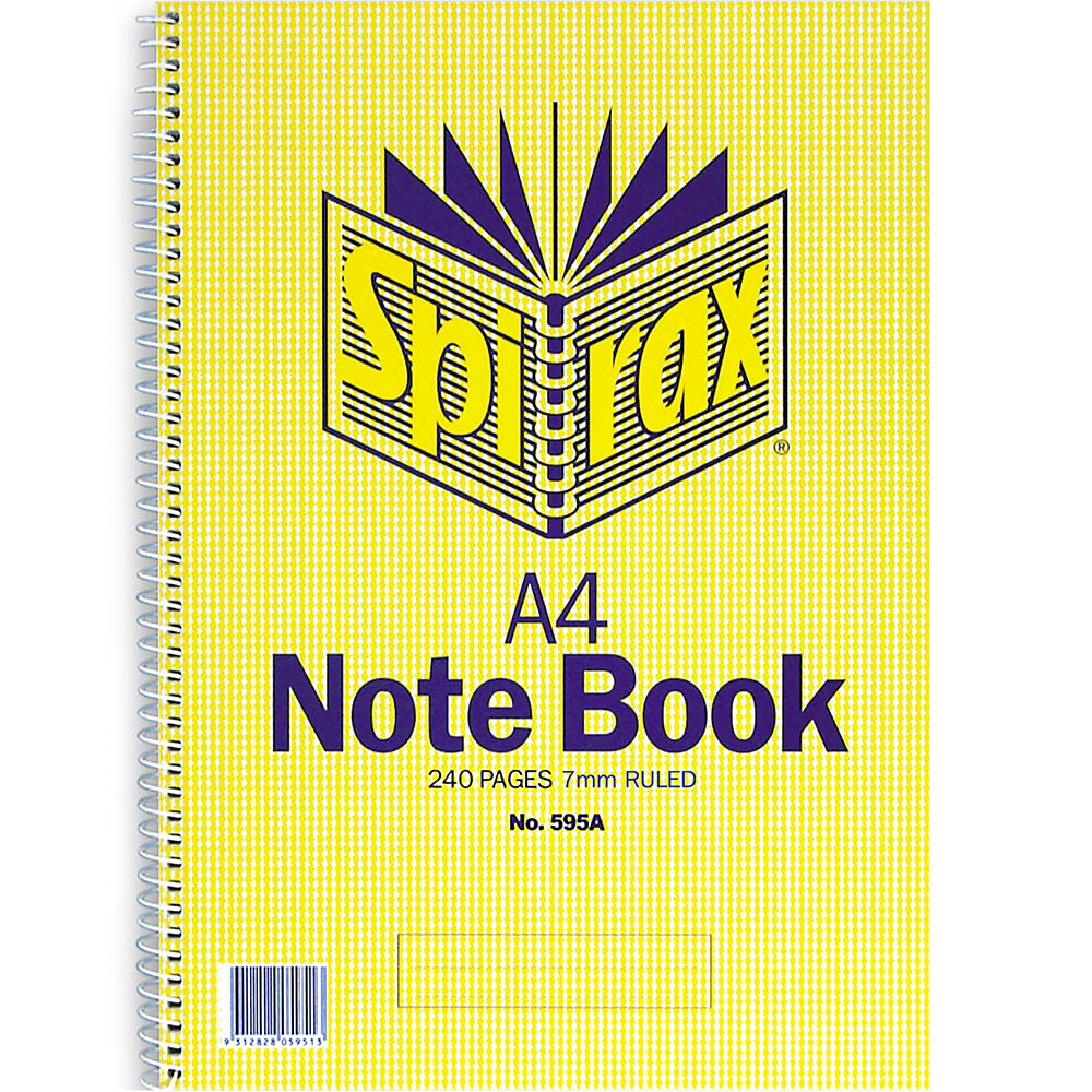 Image for SPIRAX 595A NOTEBOOK SPIRAL BOUND 7MM RULED 240 PAGE A4 from MOE Office Products Depot Mackay & Whitsundays