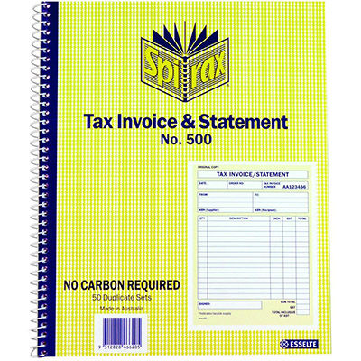 Image for SPIRAX 500 TAX INVOICE AND STATEMENT BOOK QUARTO 250 X 200MM from Office Products Depot