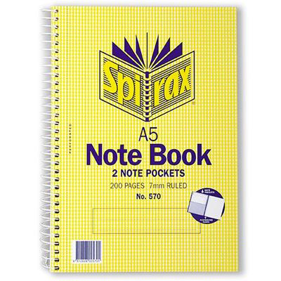 Image for SPIRAX 570 NOTEBOOK 7MM RULED SPIRAL BOUND SIDE OPEN 2 POCKETS 200 PAGE A5 from Barkers Rubber Stamps & Office Products Depot