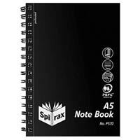 spirax p570 notebook pp cover 7mm ruled side open a5 200 page black