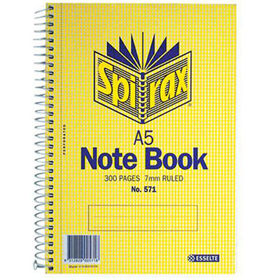 Image for SPIRAX 571 NOTEBOOK 7MM RULED SPIRAL BOUND SIDE OPEN 300 PAGE A5 from Office Products Depot