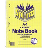 spirax 605 2 subject notebook 7mm ruled spiral bound 250 page a4