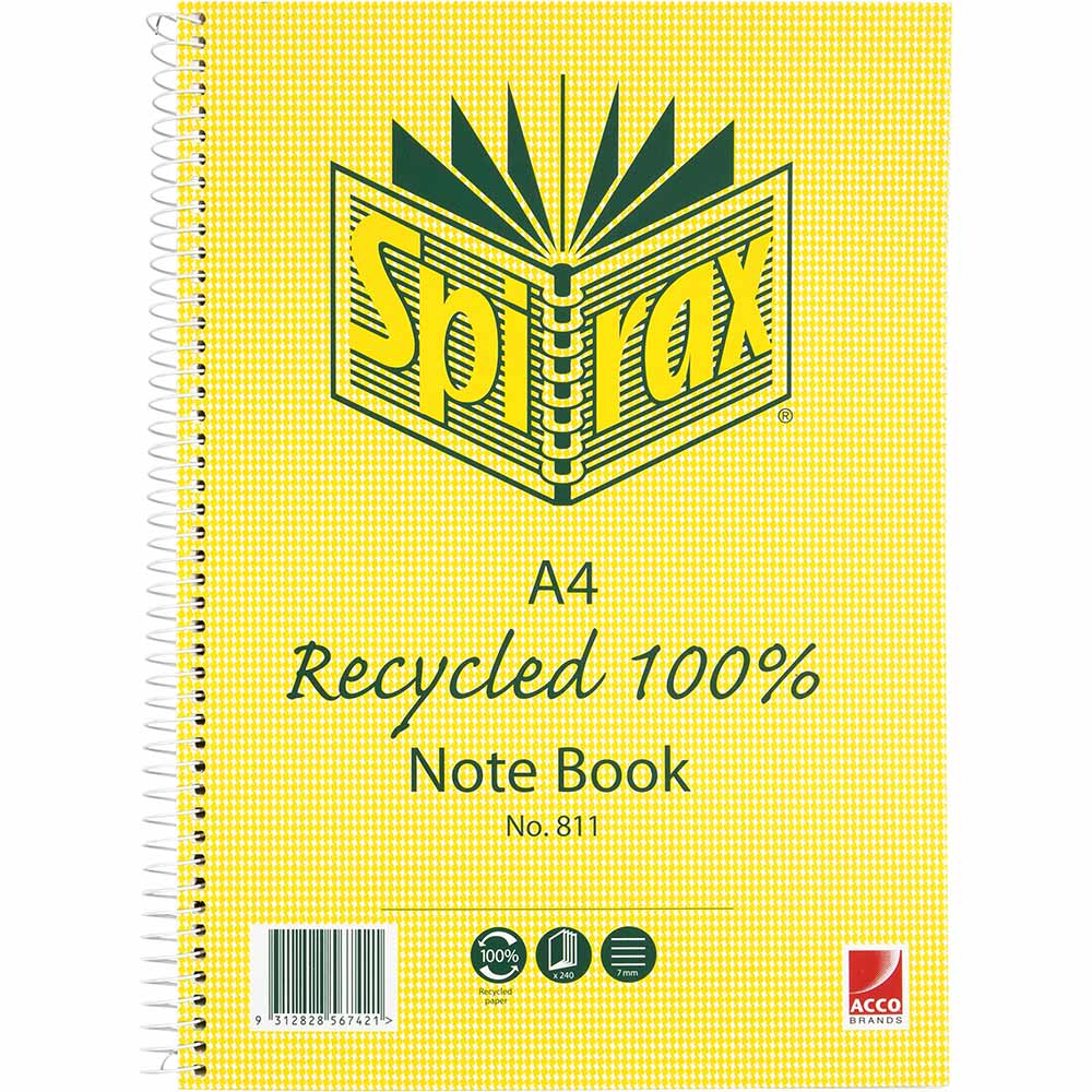 Image for SPIRAX 811 NOTEBOOK 7MM RULED 100% RECYCLED CARDBOARD COVER SPIRAL BOUND A4 240 PAGE from MOE Office Products Depot Mackay & Whitsundays