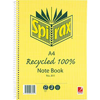 spirax 811 notebook 7mm ruled 100% recycled cardboard cover spiral bound a4 240 page