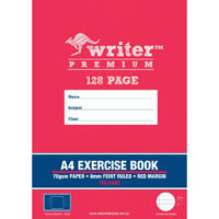 writer premium exercise book feint ruled 8mm 70gsm 128 page a4 square