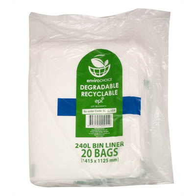 Image for ENVIROCHOICE BIN LINER DEGRADEABLE LOW DENSITY 240 LITRE CLEAR PACK 20 from OFFICEPLANET OFFICE PRODUCTS DEPOT