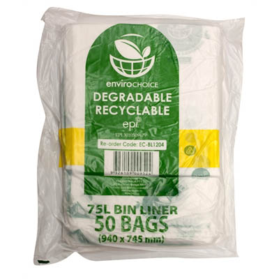 Image for ENVIROCHOICE BIN LINER DEGRADEABLE LOW DENSITY 75 LITRE CLEAR PACK 50 from MOE Office Products Depot Mackay & Whitsundays