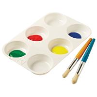 educational colours paint palette rectangular plastic 6-well white