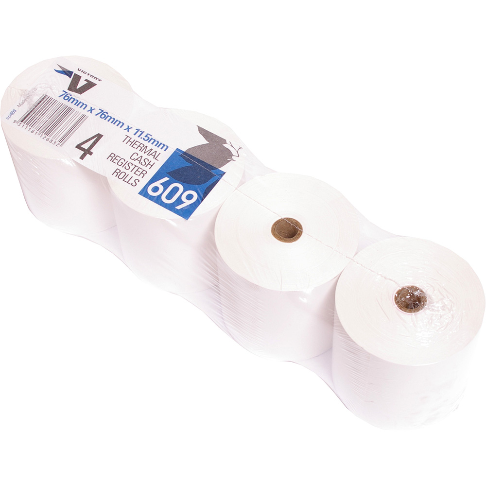 Image for VICTORY 609 CASH REGISTER ROLL THERMAL 76 X 76 X 11.5MM PACK 4 from Office Products Depot Gold Coast