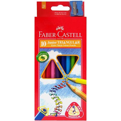 Image for FABER-CASTELL JUNIOR TRIANGULAR COLOURED PENCILS WITH SHARPENER ASSORTED PACK 10 from O'Donnells Office Products Depot