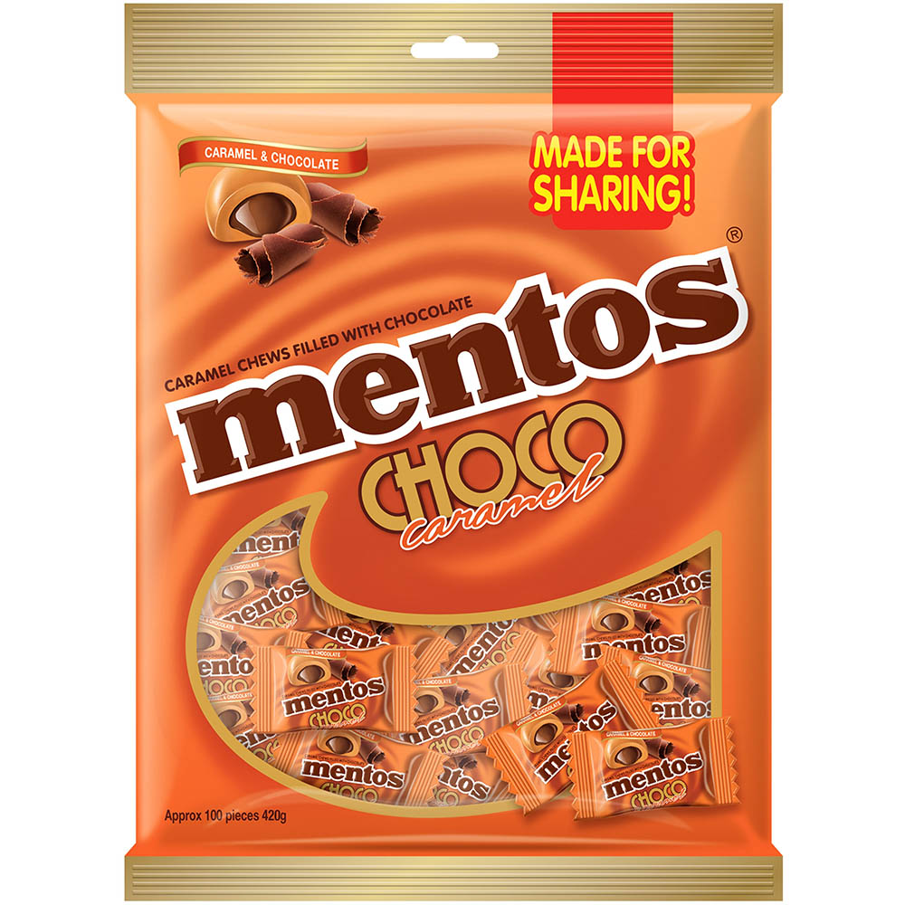 Image for MENTOS CHOCO CARAMEL PILLOW PACK 420G from Albany Office Products Depot