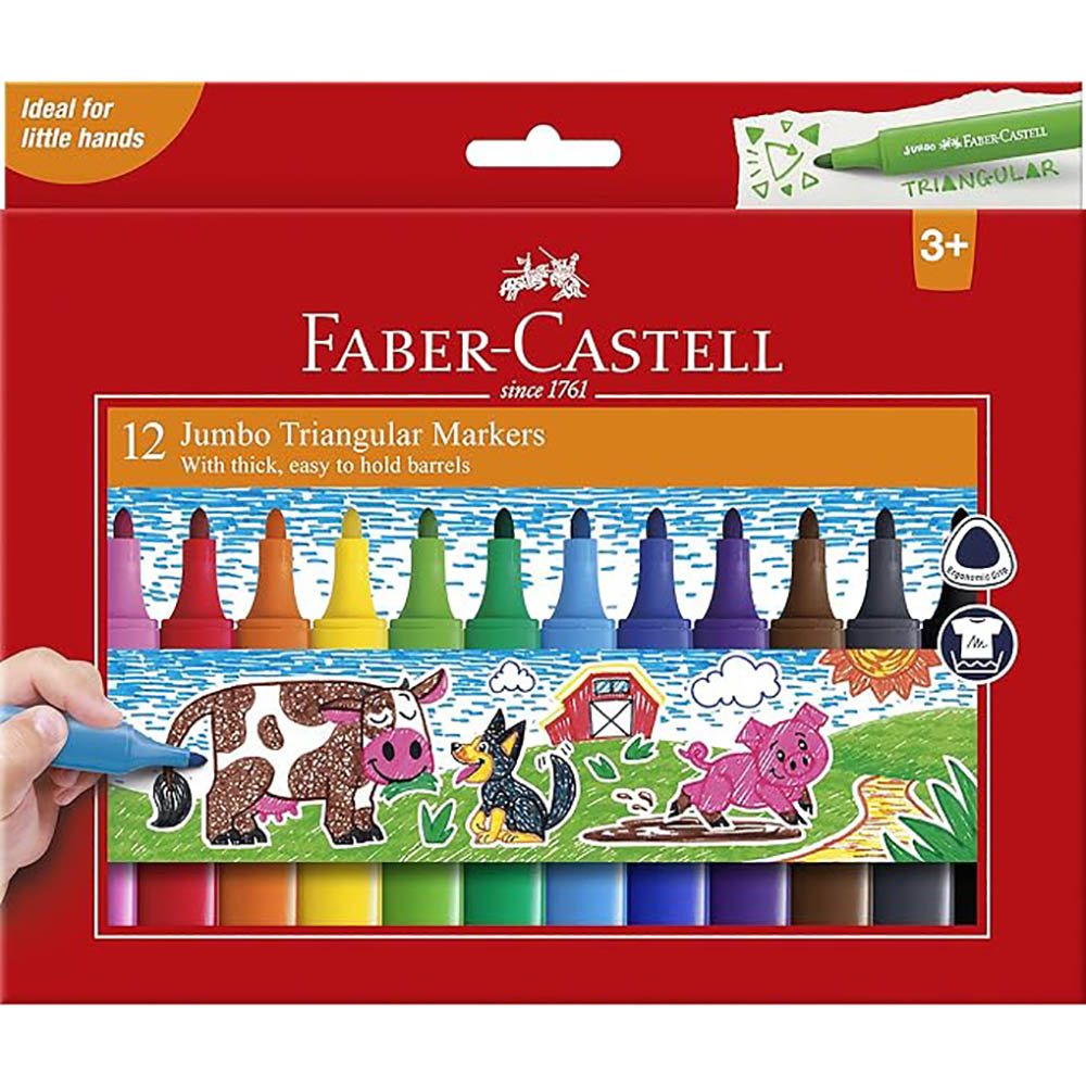 Image for FABER-CASTELL JUMBO TRIANGULAR MARKERS ASSORTED PACK 12 from Total Supplies Pty Ltd