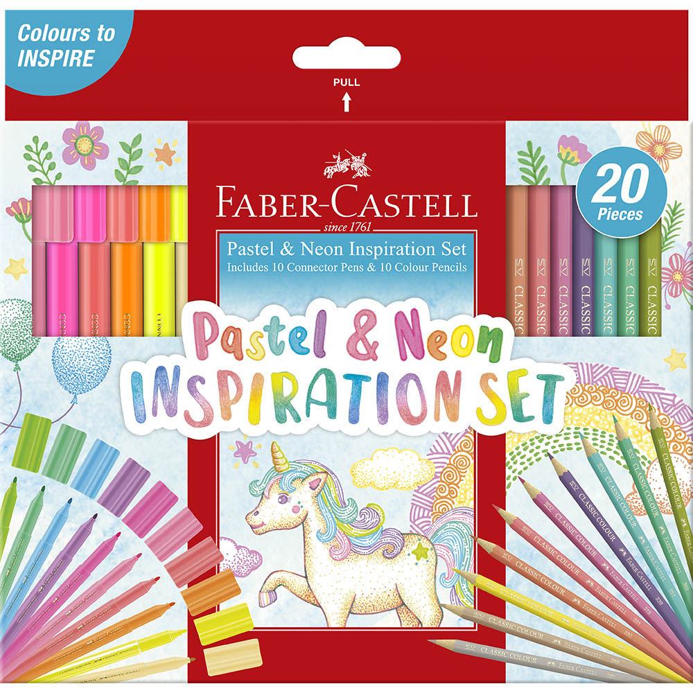 Image for FABER-CASTELL INSPIRATION SET CONNECTOR PENS/PENCILS ASSORTED PASTEL/NEON PACK 20 from MOE Office Products Depot Mackay & Whitsundays