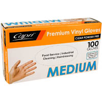 capri vinyl glove powder free clear medium pack 100