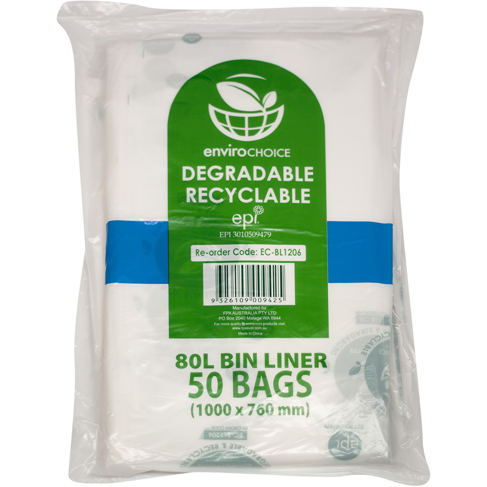 Image for ENVIROCHOICE BIN LINER DEGRADEABLE LOW DENSITY 80 LITRE CLEAR PACK 50 from MOE Office Products Depot Mackay & Whitsundays
