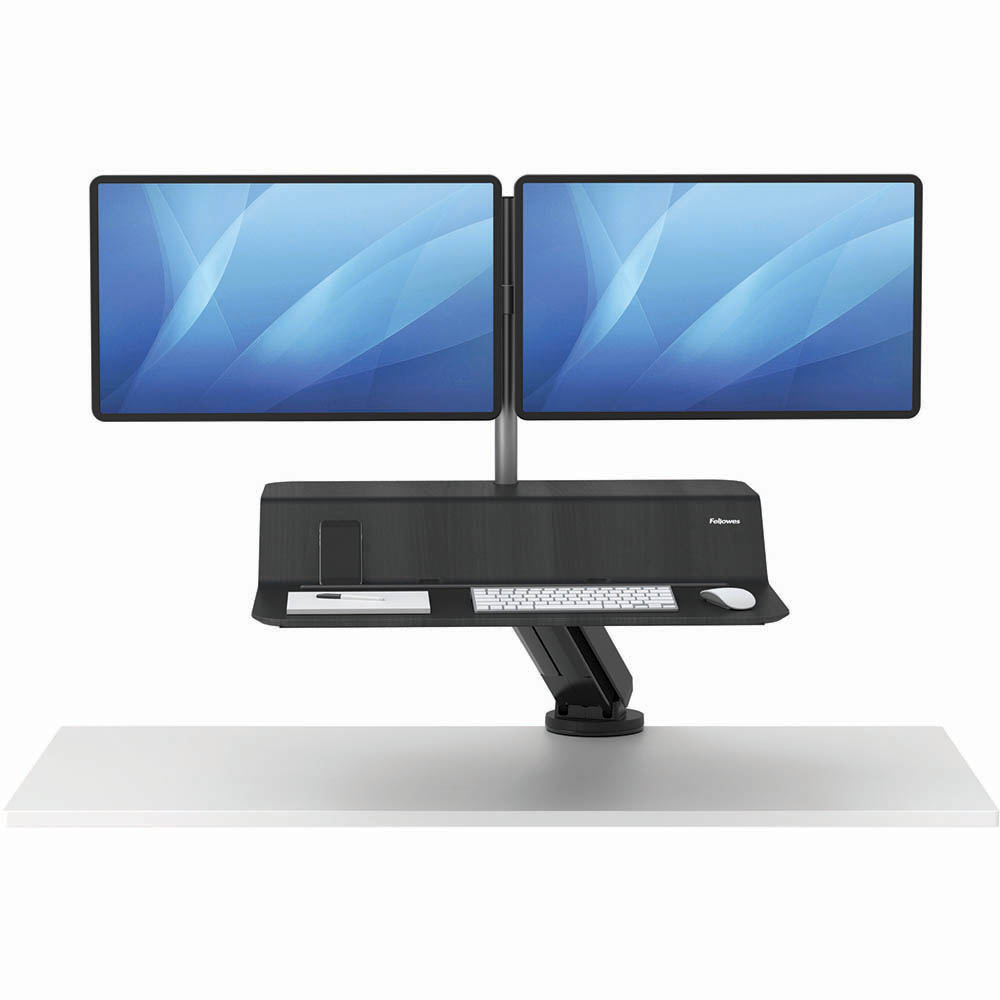 Image for FELLOWES LOTUS RT SIT STAND WORKSTATION DUAL MONITOR 901 X 603MM BLACK from MOE Office Products Depot Mackay & Whitsundays