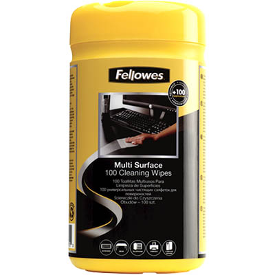 Image for FELLOWES SURFACE CLEANING WIPES TUB 100 from Total Supplies Pty Ltd