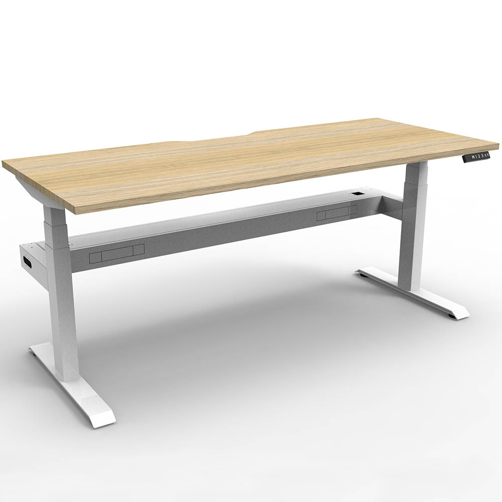 Image for RAPIDLINE BOOST PLUS HEIGHT ADJUSTABLE SINGLE SIDED WORKSTATION WITH CABLE TRAY 1200 X 750MM NATURAL OAK TOP / WHITE FRAME from MOE Office Products Depot Mackay & Whitsundays