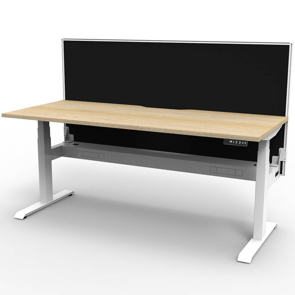 Image for RAPIDLINE BOOST PLUS HEIGHT ADJUSTABLE SINGLE SIDED WORKSTATION WITH SCREEN / CABLE TRAY 1500 X 750MM NATURAL OAK TOP / WHITE F from MOE Office Products Depot Mackay & Whitsundays