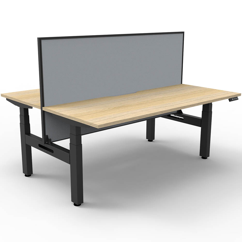 Image for RAPIDLINE BOOST PLUS HEIGHT ADJUSTABLE DOUBLE SIDED WORKSTATION WITH SCREEN 1200 X 750MM NATURAL OAK TOP / BLACK FRAME / GREY S from Barkers Rubber Stamps & Office Products Depot